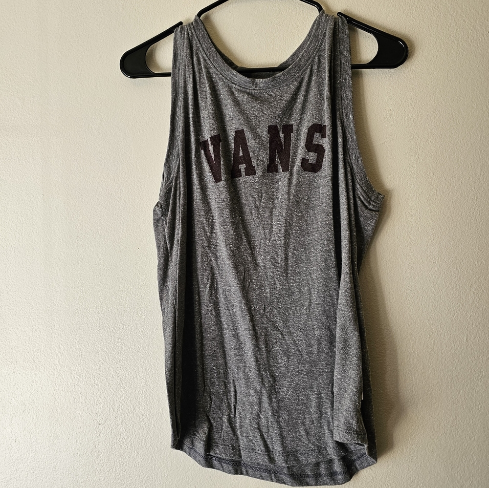 Womens XL Vans Tank Top Gray and Dark Maroon Box Letters